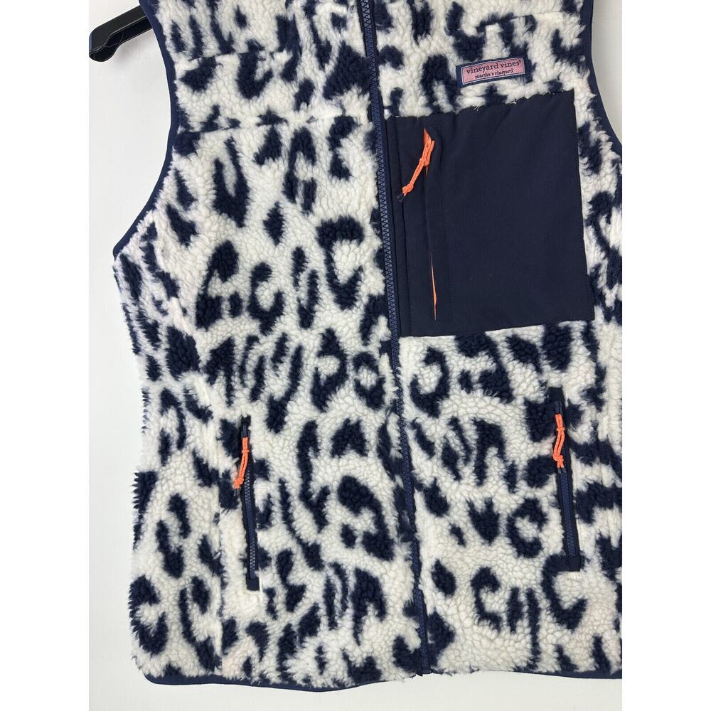 Vineyard Vines Leopard Print Mixed Media Sherpa Vest Supershep Women's Size XS - Picture 5 of 13